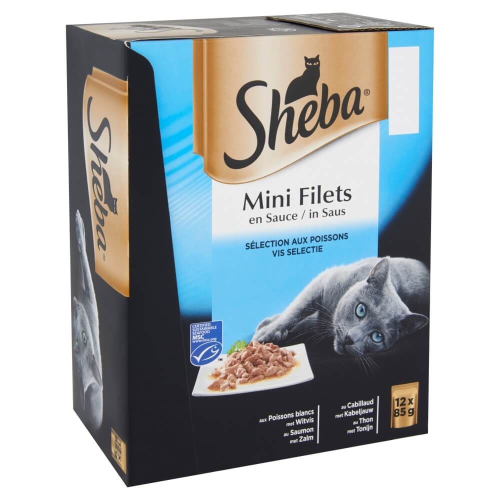 Sheba - Lot De 4 Sachets Fraîcheur Pâtée Pour Chat Mini Filets En Sauce (Saveurs Poulet, Bœuf, Agneau, Dinde)