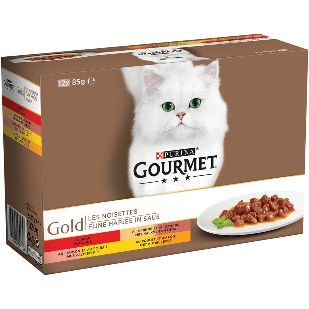 Gourmet Gold 12-Pack Fijne Hapjes in Saus kattenvoer