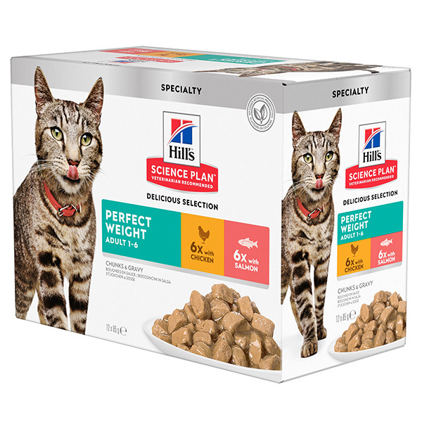 Hill's Adult Perfect Weight Combipack poulet saumon pâtée pour chat 85g