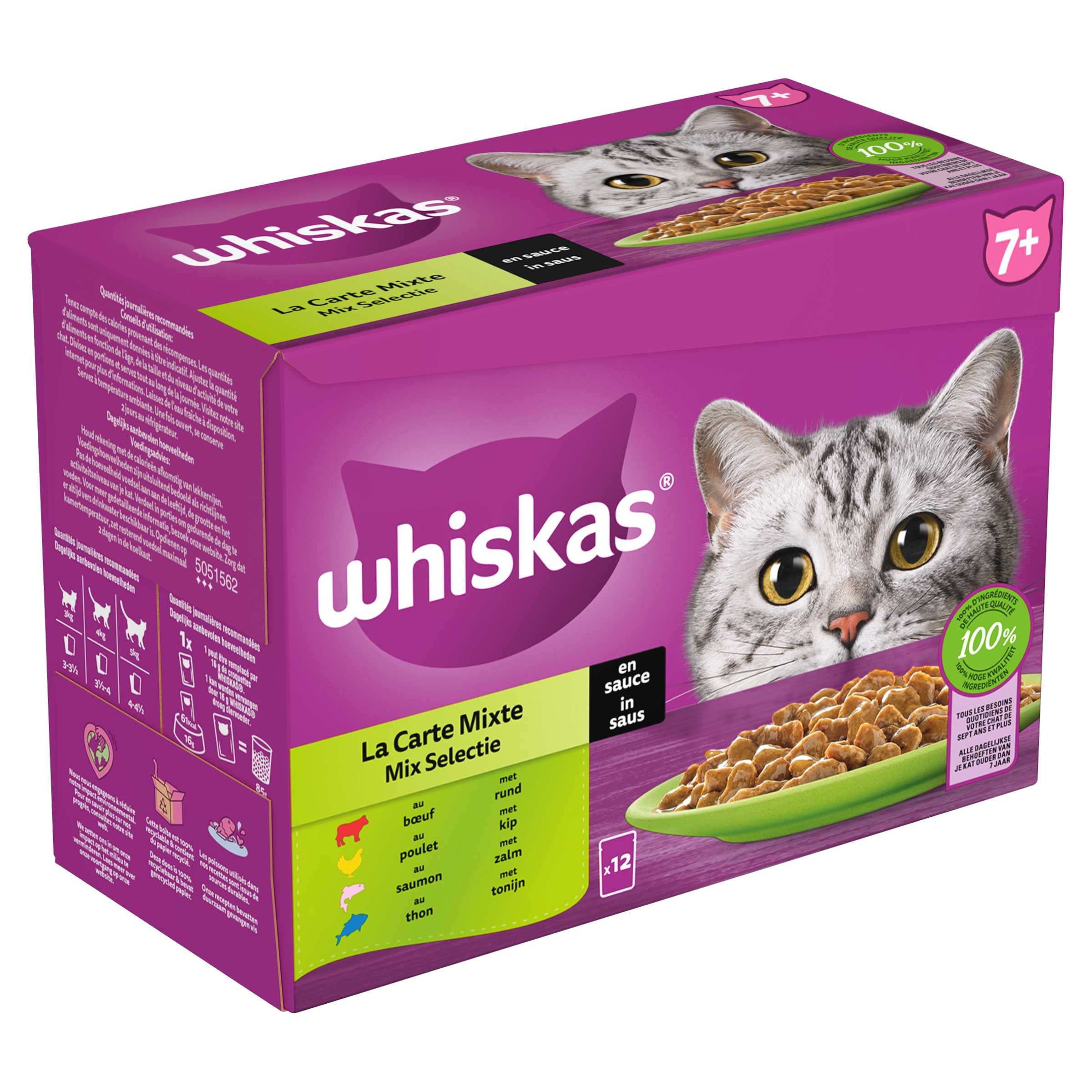 Whiskas 7+ Mix in saus pouches multipack 12 x 100g