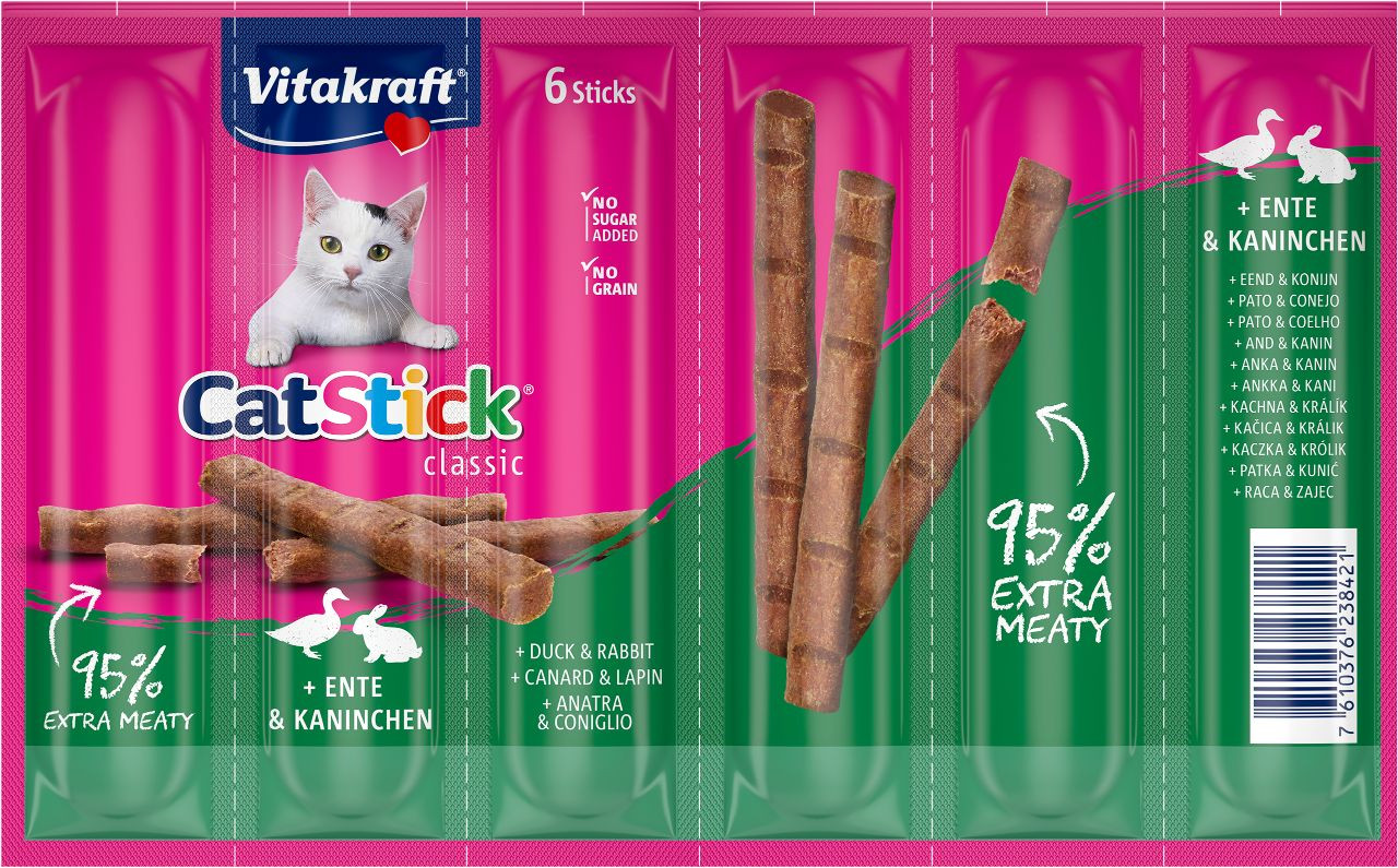 Vitakraft Cat Stick Classic mit Ente & Kaninchen Katzensnack (6 Stk.)