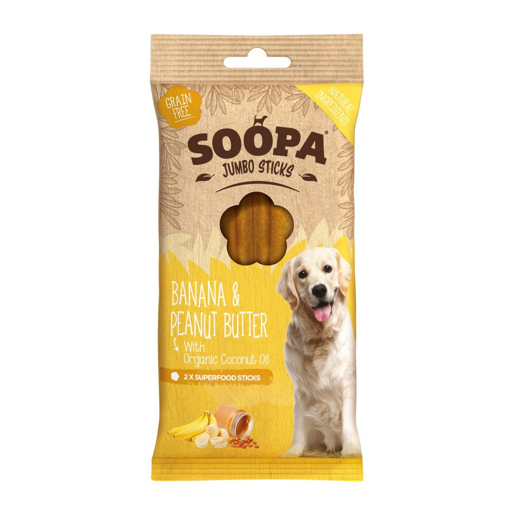 Soopa Jumbo Dental Sticks met banaan & pindakaas voor de hond