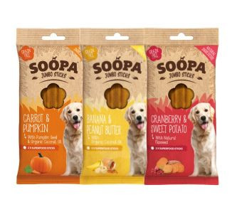 Soopa Jumbo Dental Sticks met banaan & pindakaas voor de hond