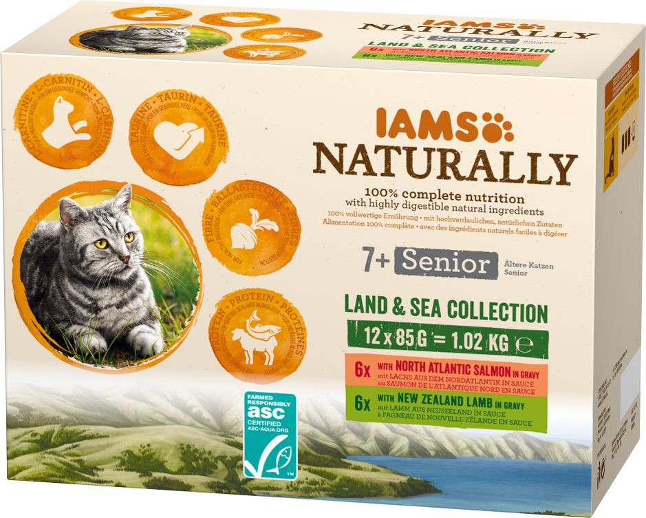 Iams Naturally Senior Land & Sea Collection natvoer kat (12x85gr)