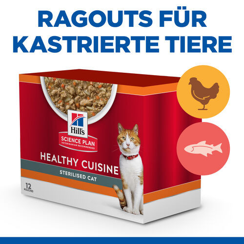 Hill's Healthy Cuisine Adult Sterilised Ragout mit Huhn & Gemüse, mit Lachs & Gemüse Multipack Katze