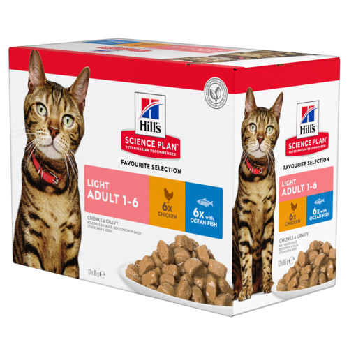 Hill’s Adult Light combipack au poulet et poisson pour chat