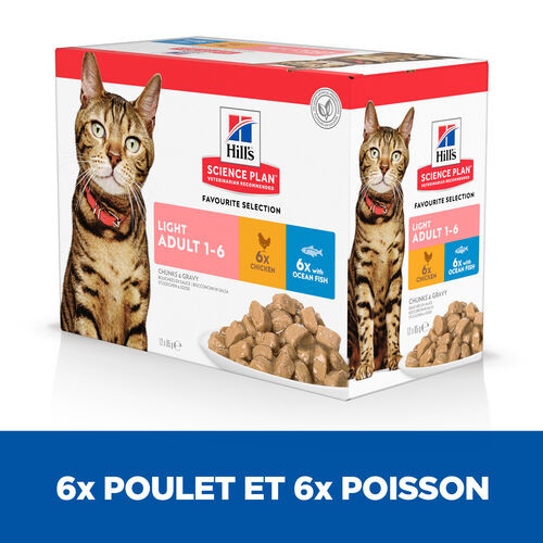 Hill’s Adult Light combipack au poulet et poisson pour chat