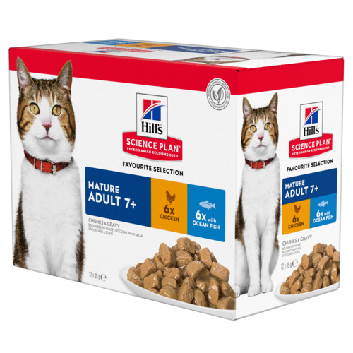 Hill's Mature Adult 7+ combipack poulet et poisson pâtée pour chat