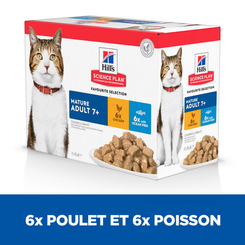 Hill's Mature Adult 7+ combipack poulet et poisson pâtée pour chat