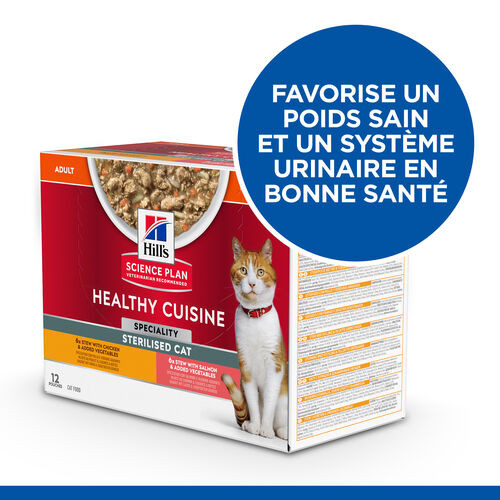 Hill's Healthy Cuisine Adult Sterilised mijoté au poulet et saumon aux légumes multipack pour chat