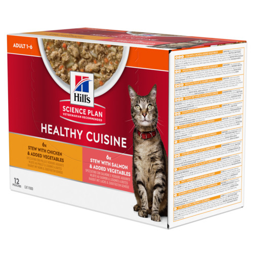 Hill's Healthy Cuisine Adult mijoté au poulet et aux légumes, au saumon et aux légumes multipack pour chat