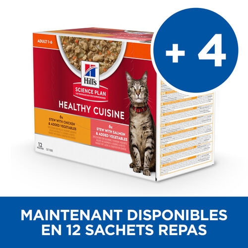 Hill's Healthy Cuisine Adult mijoté au poulet et aux légumes, au saumon et aux légumes multipack pour chat