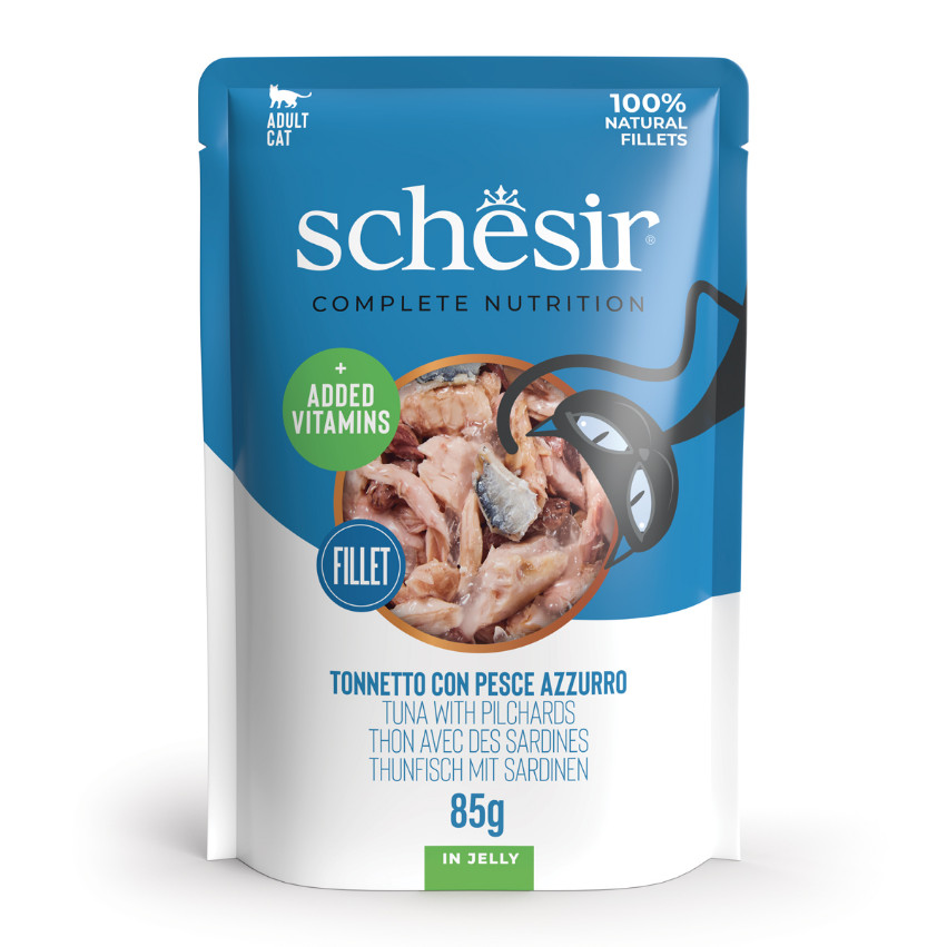 Schesir tonijn met makreel (jelly) natvoer kat (zakjes 85 g)