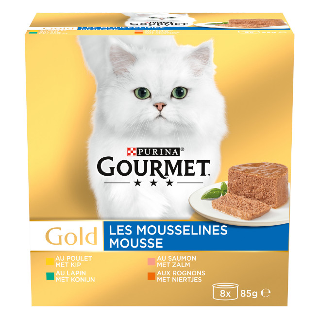 Gourmet Gold 8-Pack MousseHuhn/Lachs/Nieren/Kaninchen Katzenfutter