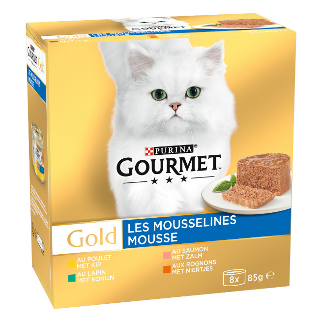 Gourmet Gold 8-Pack MousseHuhn/Lachs/Nieren/Kaninchen Katzenfutter