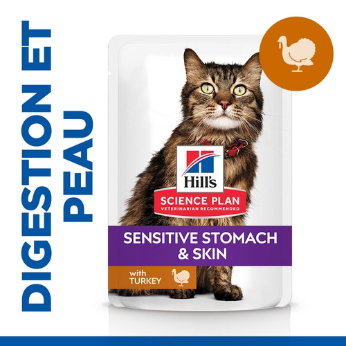 Hill's Adult Sensitive Stomach & Skin nat kattenvoer met kalkoen maaltijdzakje multipack