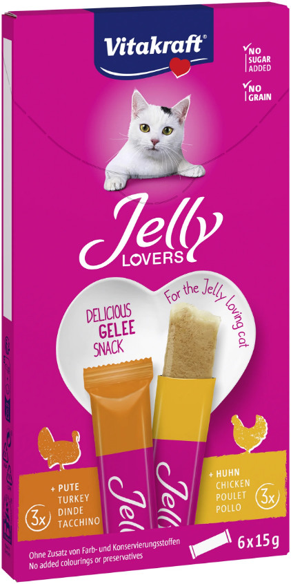 Vitakraft Jelly Lovers met kip & kalkoen kattensnack (6 x 15 g) Vitakraft Jelly Lovers met kip & kalkoen kattensnack (6 x 15 g)