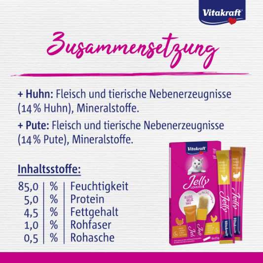 Vitakraft Jelly Lovers met kip & kalkoen kattensnack (6 x 15 g)