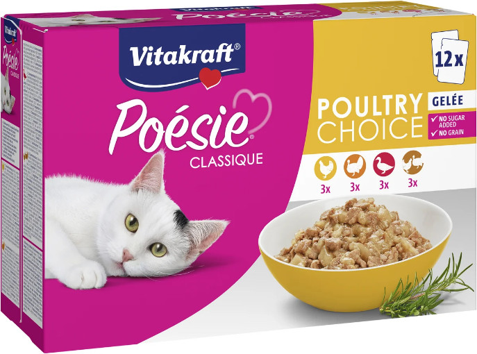 Vitakraft Poésie Classique Poultry Choice in gelei natvoer kat (12 x 85 g) Vitakraft Poésie Classique Poultry Choice in gelei natvoer kat (12 x 85 g)