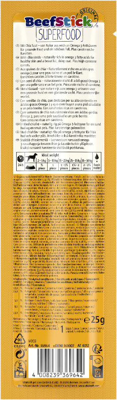 Vitakraft Beefstick Superfood wortel met chiazaad hondensnack  (25 g) Vitakraft Beefstick Superfood wortel met chiazaad hondensnack  (25 g)
