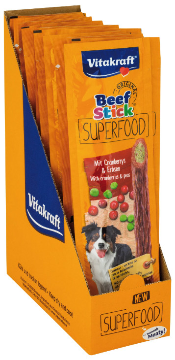 Vitakraft Beefstick Superfood erwten met cranberry hondensnack  (25 g) Vitakraft Beefstick Superfood erwten met cranberry hondensnack  (25 g)
