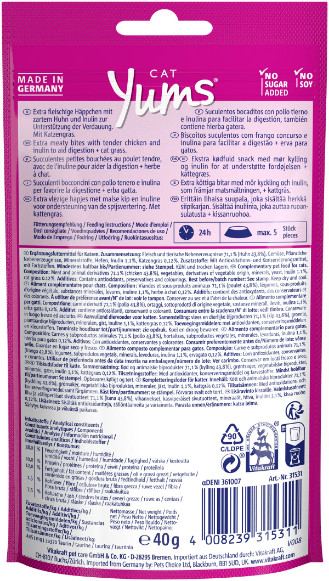 Vitakraft Cat Yums kip met kattengras kattensnack (40 g) Vitakraft Cat Yums kip met kattengras kattensnack (40 g)