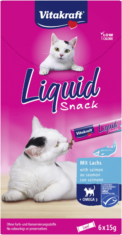 Vitakraft Liquid Snacks met zalm kattensnack (6 x 15g) Vitakraft Liquid Snacks met zalm kattensnack (6 x 15g)