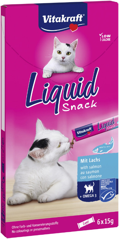 Vitakraft Liquid Snacks met zalm kattensnack (6 x 15g) Vitakraft Liquid Snacks met zalm kattensnack (6 x 15g)