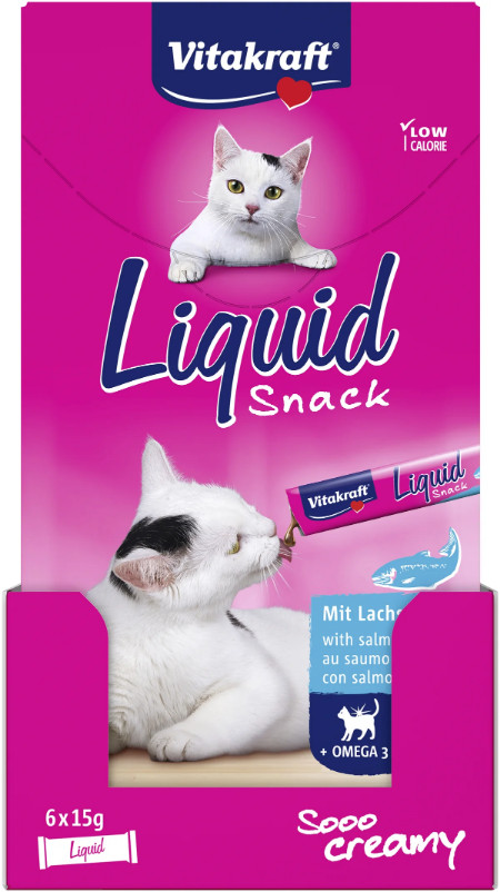 Vitakraft Liquid Snacks met zalm kattensnack (6 x 15g) Vitakraft Liquid Snacks met zalm kattensnack (6 x 15g)