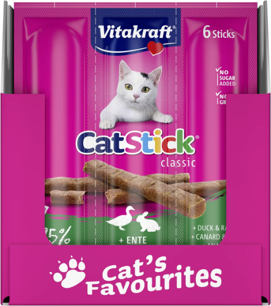 Vitakraft Cat Stick Classic mit Ente & Kaninchen Katzensnack (6 Stk.)