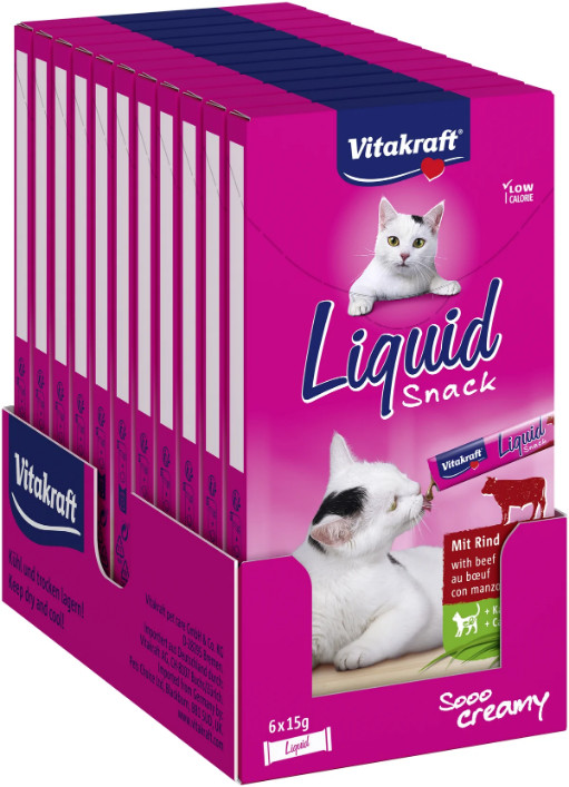 Vitakraft Liquid Snacks met rund kattensnack (6 x 15g) Vitakraft Liquid Snacks met rund kattensnack (6 x 15g)