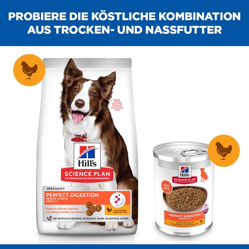 Hill's Adult Perfect Digestion mit Huhn Hunde-Nassfutter 363g Dosen