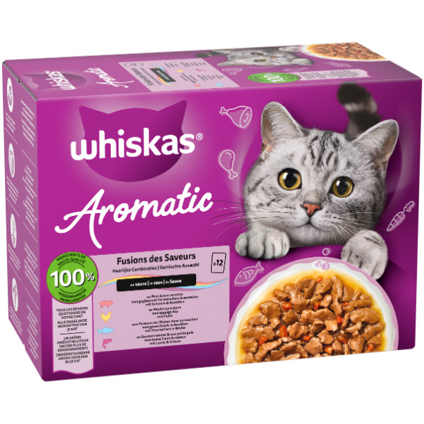 Whiskas 1+ Aromatic Heerlijke Combinaties in saus natvoer kat multipack (zakjes 85 g)
