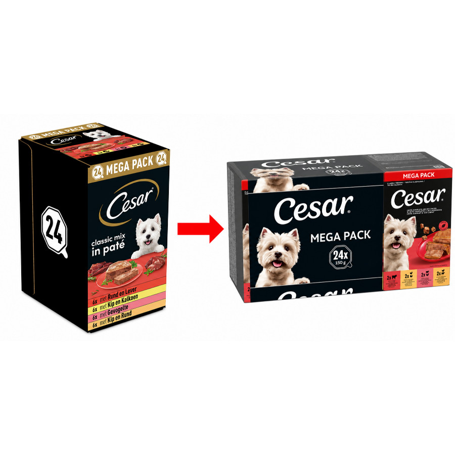 Cesar Classic Mix Paté multipack natvoer hond maaltijdkuipjes 150gr