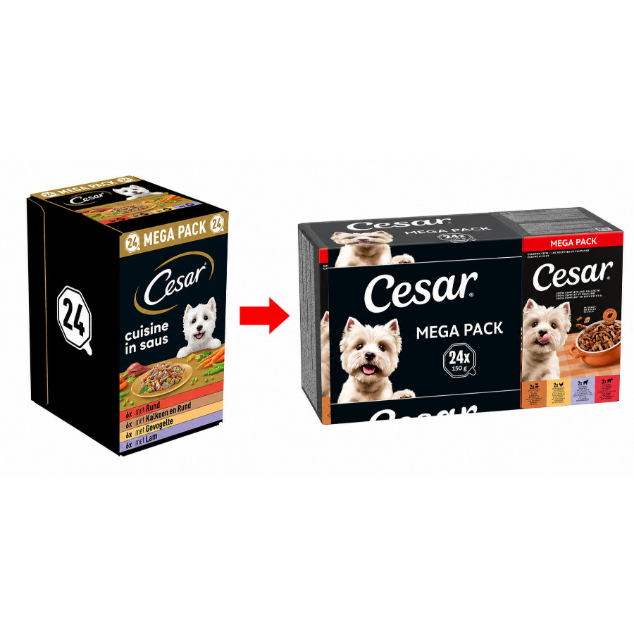 Cesar Cuisine in saus multipack natvoer hond alukuipjes (150 g)