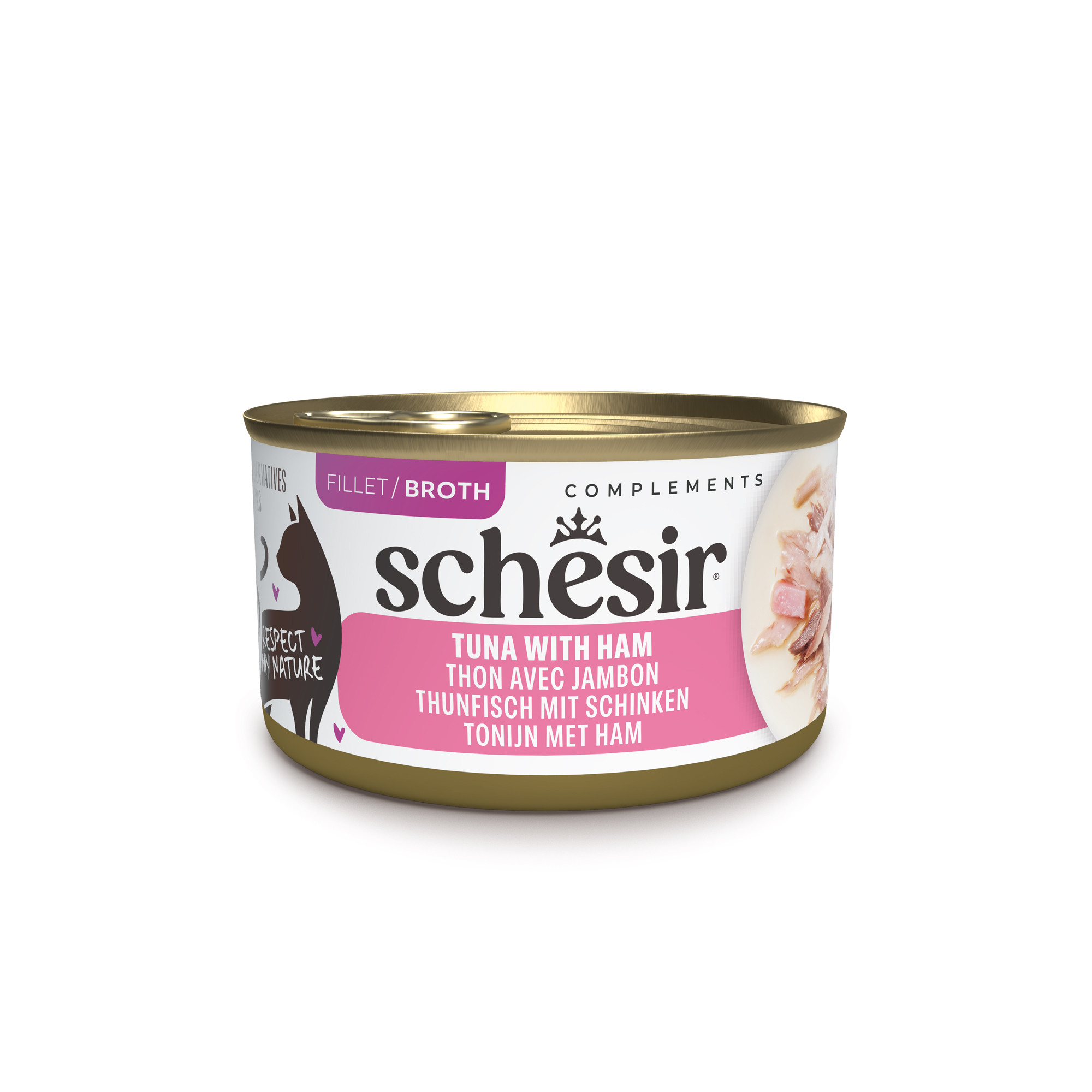 Schesir Complements tonijn met ham (in bouillon) natvoer kat (blikjes)