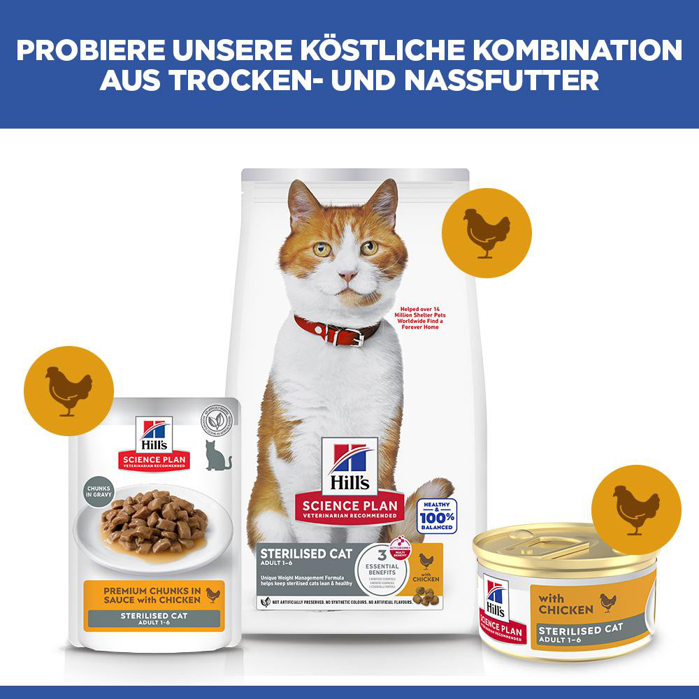 Hill's Adult Sterilised Cat mit Huhn Katzen-Nassfutter (Mousse, Dose)
