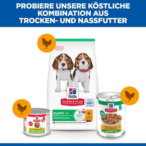 Hill's Puppy mit Huhn und Gemüse Welpen-Nassfutter (Eintopf, Dosen)
