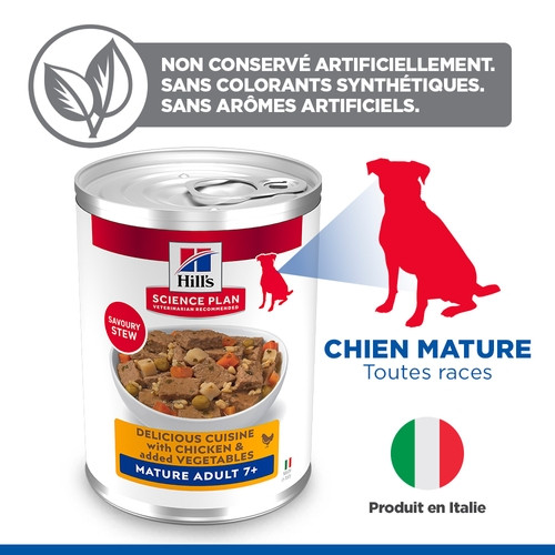 Hill's Mature Adult au poulet & aux légumes pâtée pour chien (mijoté, boîte)