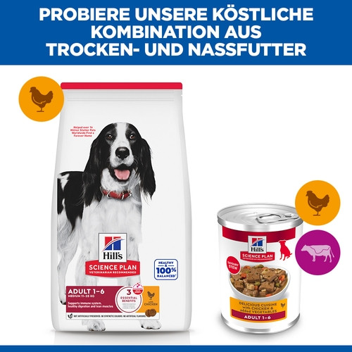 Hill's Adult mit Huhn und Gemüse Hunde-Nassfutter (Eintopf, Dosen)