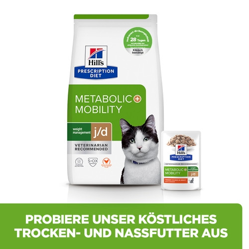 Hill's Prescription Diet J/D Weight Metabolic + Mobility Nassfutter für Katzen mit Huhn (Beutel)
